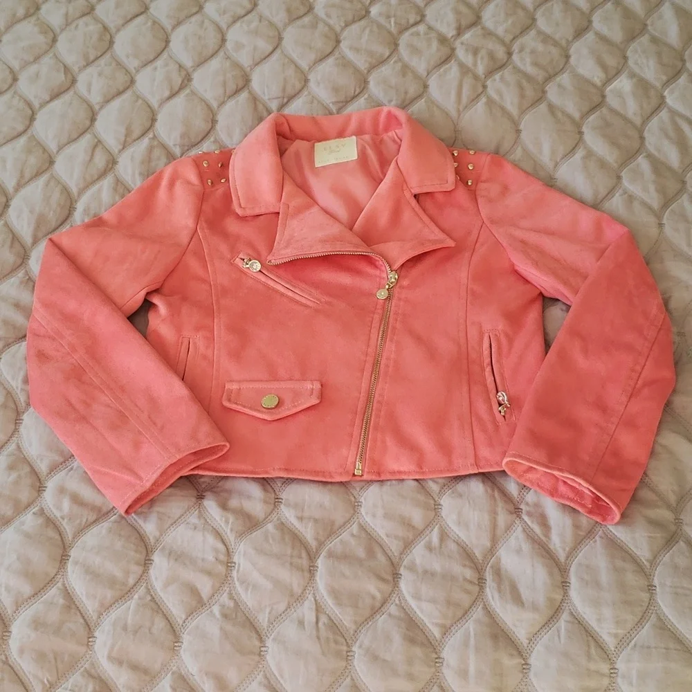 Italian Design Girls crop motojacket w/studs and pockets